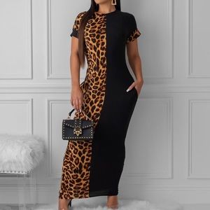 Cheetah and Black Maxi Dress w/pockets SZ M